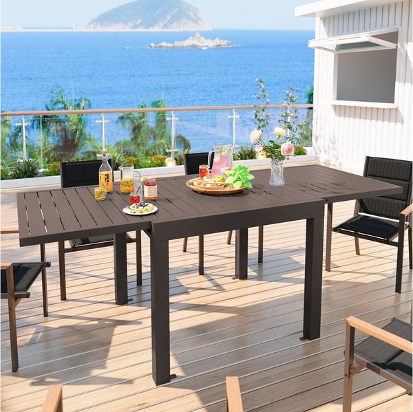 GUNJI Gartentisch Aluminium-Teleskoptisch, 80/160, 160/260cm, wasserdicht und rostfrei (Esszimmerstühle aus verdichtetem Aluminium, mehrere Größen, mehrere Farben erhältlich, verschiedene Stuhlkombinationen möglich)