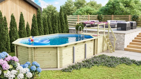 Karibu Pool Modell 4C Classic 400x692 cm, Holz kdi mit blauer Poolfolie