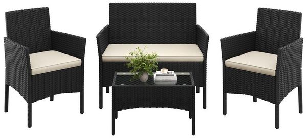 Yaheetech Balkonset Gartenmöbel-Set 4-er Set Rattanmöbel für 4 Personen, Gartengarnitur aus Zweisitzer-Sofa & 2 Einzelsofas & Kaffeetisch
