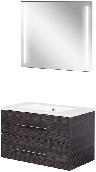 FACKELMANN B.PERFEKT Waschtisch Set mit Spiegel 82 cm breit, Anthrazit, Waschbecken Keramik Weiß
