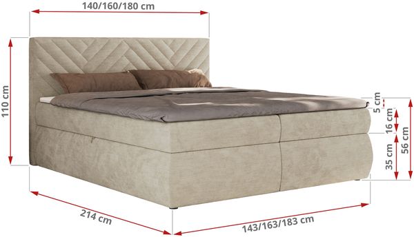 Boxspringbett AVERTA 140 x 200 cm mit Bettkasten und Topper, Doppelbett mit Bonnell-Federkernmatratze, gepolstertem Kopfteil, Stauraum, modernes Schlafzimmer Bett - Beige Schenille glatt - H3 Bild 6