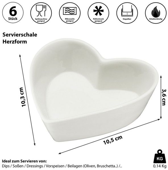 CEPEWA Servierschale Servierschale Herzform 6er Set weiß 10,5x3,6x10,3cm New Bone Schale