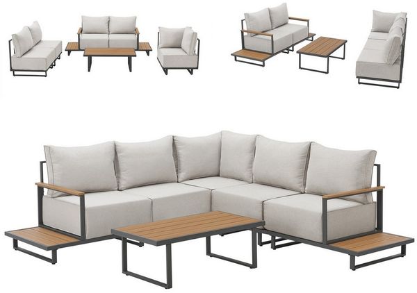SVITA Gartenlounge-Set MALIBU, (Set), Modulare Lounge, Outdoor Sitzgruppe, Dicke Polster, Grau