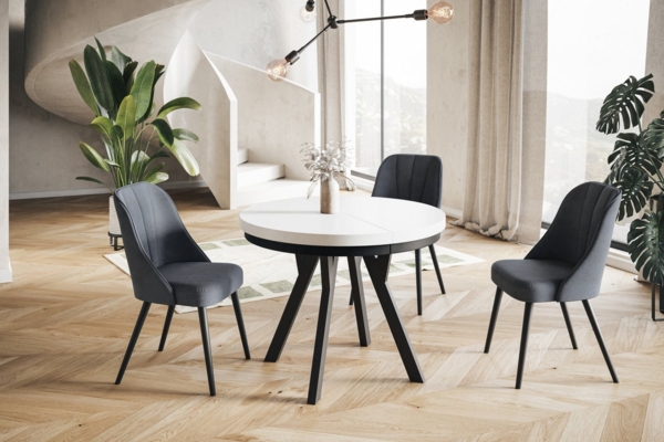 Alpi-Möbel Esstisch Wohnzimmertisch - Ausziehbarer runder Tisch 80-120 cm - Weiß, Ausziehbar, 2 x Einsatz 50 cm