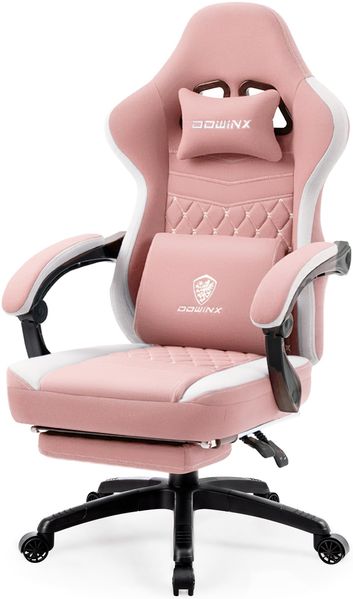 Dowinx Gaming Stuhl mit Taschenfederkissen, Massage Gaming Sessel mit Fußstütze, Ergonomischer Racing Gamer Stuhl 150 kg belastbarkeit, Rosa