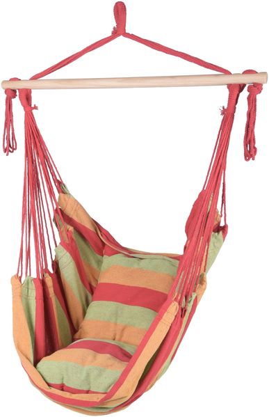 Hängesessel MAINZ mit 2 Kissen Rot Holz | Hängesitz Aufhängung Indoor Outdoor Schlafzimmer/Garten