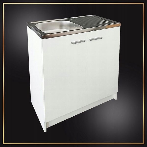 STAMAR Spülenschrank Küchenunterschrank 80 cm Weiß mit Spüle Armatur Chrom Komplettset Unterschrank stehend Edelstahl Spülbecken Wasserhahn Abtropffläche