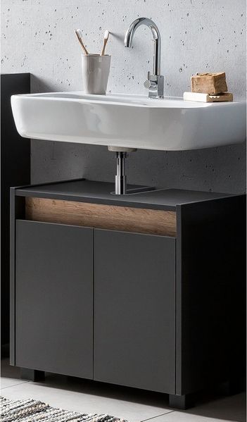 Lomadox Waschbeckenschrank Corato Anthrazit mit Blende in Wildeiche Nb. 56,9/54,6/33 cm