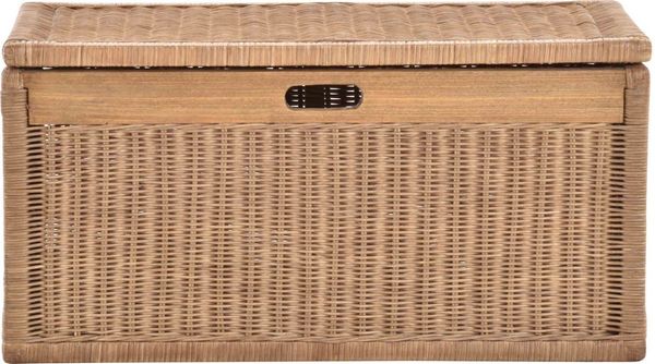 Krines Home Wäschetruhe Korb mit Deckel Rattan geflochten Regalkorb Schrankkorb Aufbewahrung, 68 cm Breit, mit Klappdeckel