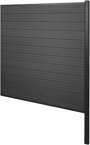 WPC-Sichtschutz Sarthe, Windschutz Zaun, Alu-Pfosten zum Einbetonieren ~ Erweiterungselement, 185cm anthrazit