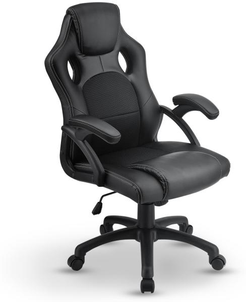 Racing Schreibtischstuhl Montreal (schwarz) ergonomisch, höhenverstellbar & gepolstert, bis 120 kg - Bürostuhl Drehstuhl PC Gaming Stuhl