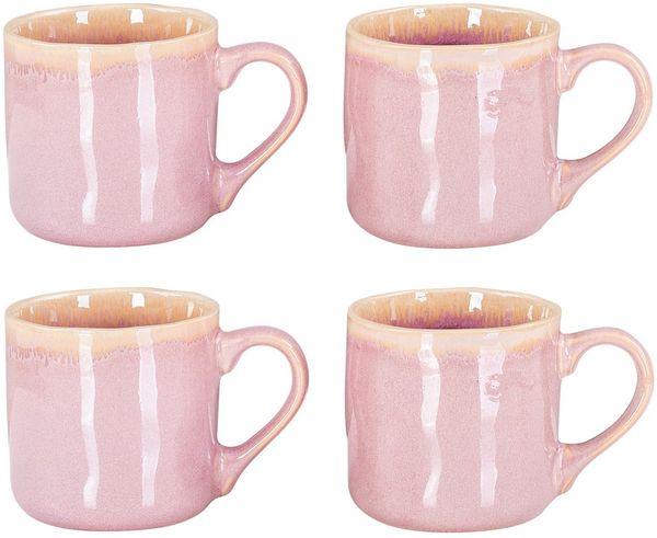 Levandeo® Becher, 4er Set Steingut Becher 350ml Tasse Rosa Kaffeepott Tasse Modern