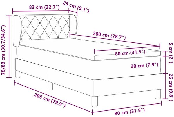 vidaXL Boxspringbett mit Kopfteil Dunkelblau 80 x 200 cm Samt 3340308 Bild 11