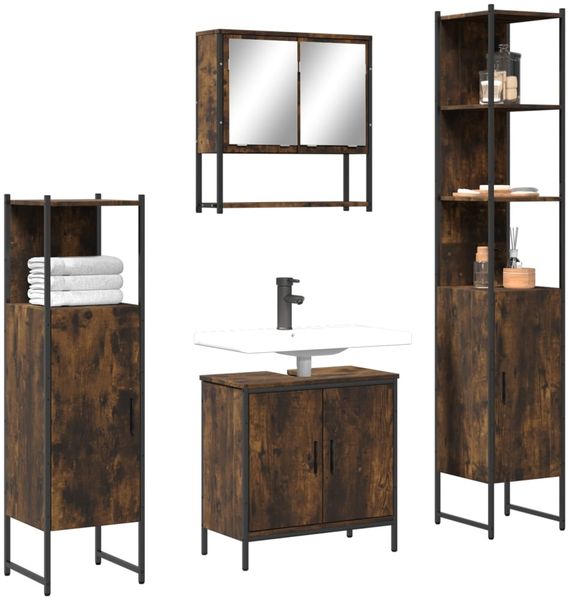 vidaXL 4-tlg. Badmöbel-Set Räuchereiche Holzwerkstoff 3214712