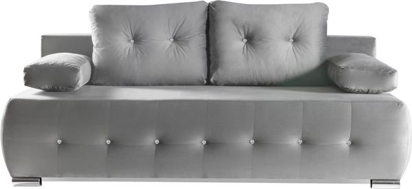WERK2 Schlafsofa Monaco Design Bettsofa, pflegeleichter Samtoptik Bezug, Breite 205cm, 2-Sitzer Schlafcouch mit Bettkasten & funkelnden Ziersteinchen