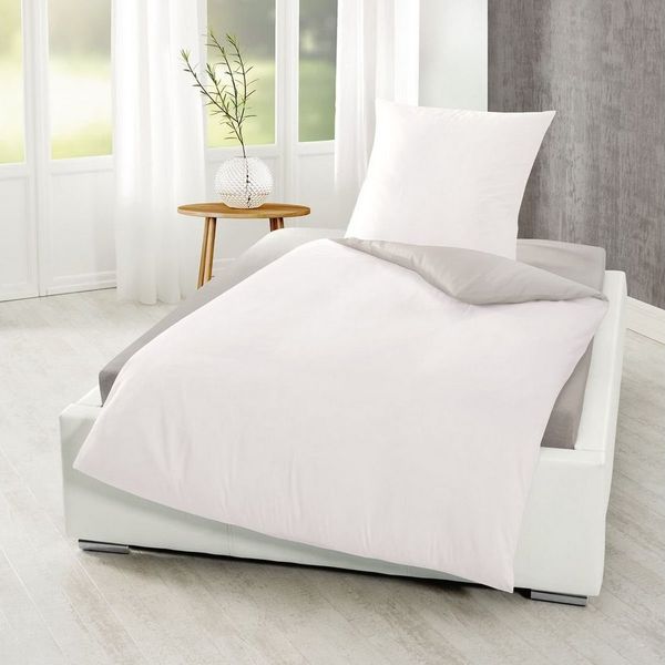 BIERBAUM Wendebettwäsche Bierbaum Linon Renforcé Wende Bettwäsche 135x200cm 2 tlg. Creme / Grau, Renforcé, 2 teilig, Elegante Ganzjahresbettwäsche, zeitlos und modern