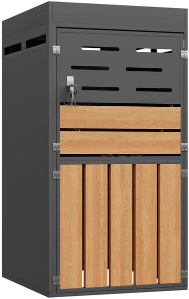LVHOM Mülltonnenbox 1er mit Pflanzkasten, 1x240 L, Abschließbare Mülltonnenverkleidung aus Stahl für Garten, Anthrazit