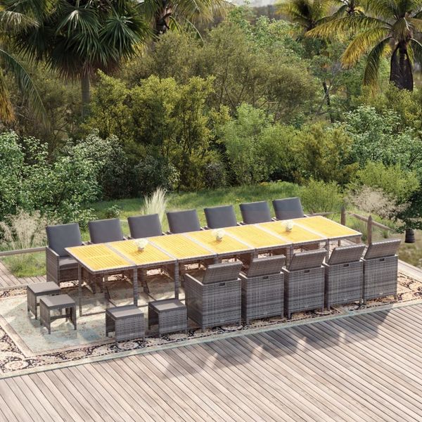 vidaXL 19-tlg. Garten-Essgruppe mit Kissen Grau Poly Rattan 3095661