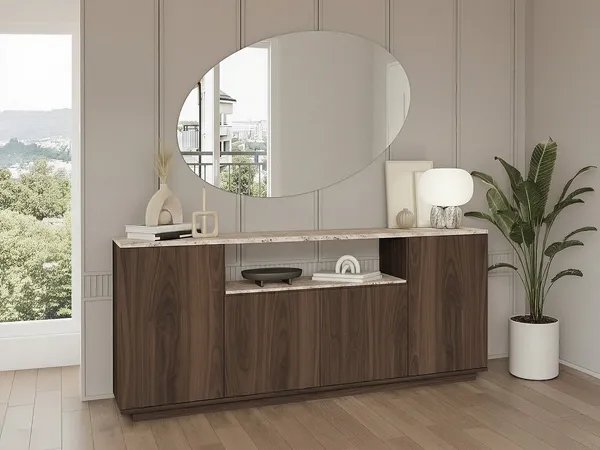 Vente-unique - LOTULA Sideboard Holz, Platte BraunBeige - B 44,5 cm x H 75 cm x L 180 cm