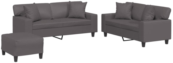 vidaXL 3-tlg. Sofagarnitur mit Kissen Grau Kunstleder 3201931 Bild 1