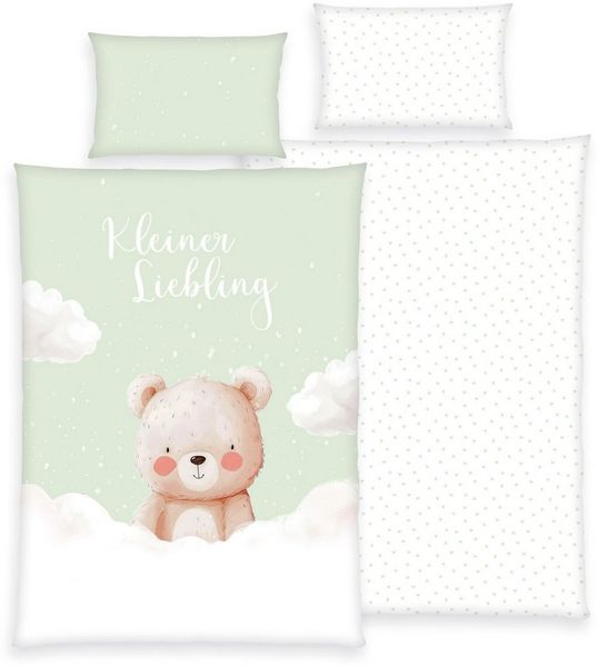 Lüttenhütt Kinderbettwäsche Kleiner Liebling in Gr. 100x135 und 135x200 cm, Renforcé, 2 teilig, Bettwäsche aus Baumwolle, mit niedlichem Bärenmotiv und Schriftzug