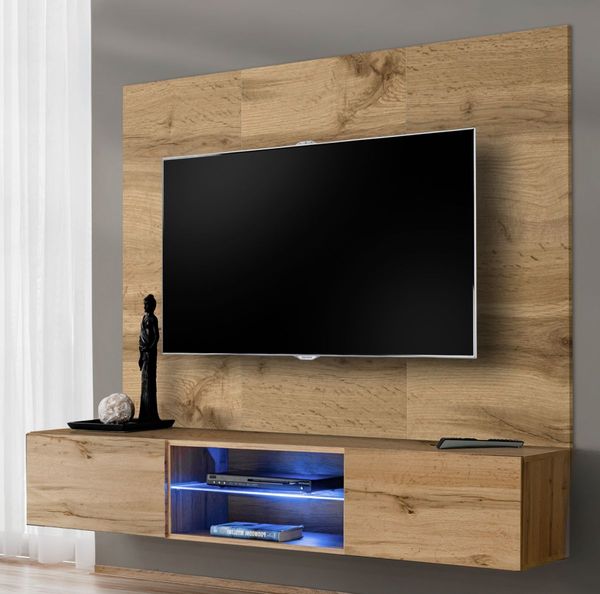 TV-Lowboard Set Public in Wotan Eiche mit LED 180 cm