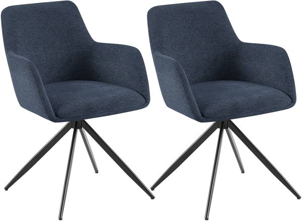 CLP 2er Set Esszimmerstuhl Olema Stoff 180° schwenkbar mit Rückenlehne gepolstert,blau