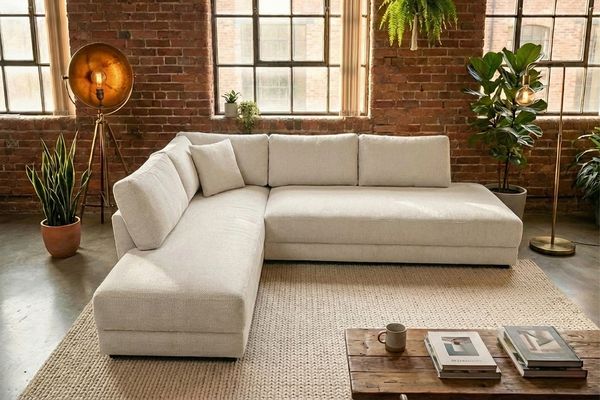 KAWOLA Schlafsofa SADIRA Ecksofa Stoff cremeweiß Recamiere links 89 x 209 x 288 cm