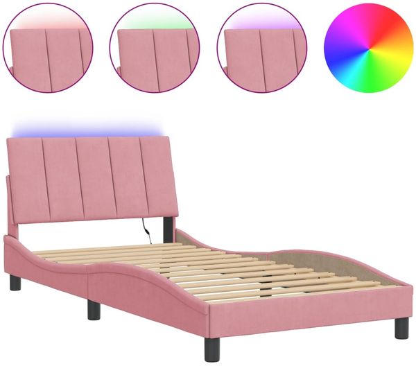 Einzelbettgestell Design für Erwachsene mit LED ohne Matratze Rosa 100x200 cm Samt d3560e