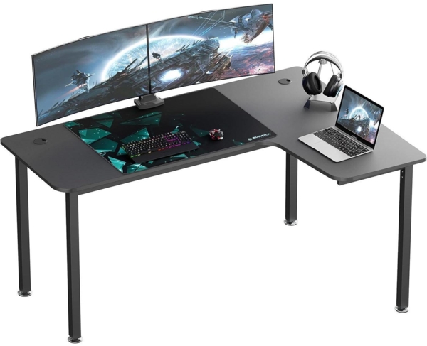 Eckschreibtisch Gaming Tisch 155x110cm L-Form PC Computertisch Schwarz