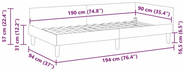 vidaXL Eckbettgestell mit Kopfteil Dunkelgrau 90 cm x 190 cm Stoff 42016145 Bild 10