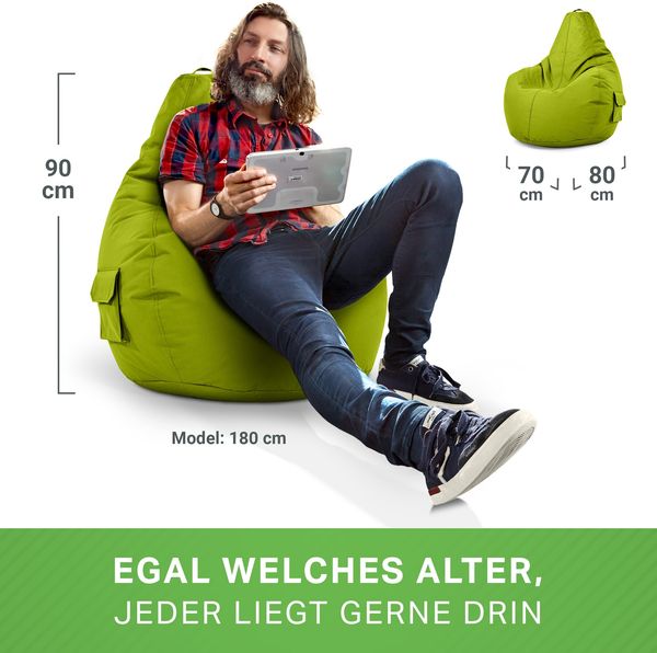Green Bean® Sitzsack mit Rückenlehne, 230L Füllung waschbar, Polyester-PVC-Stoff grün, 80 x 70 x 90 cm Bild 5