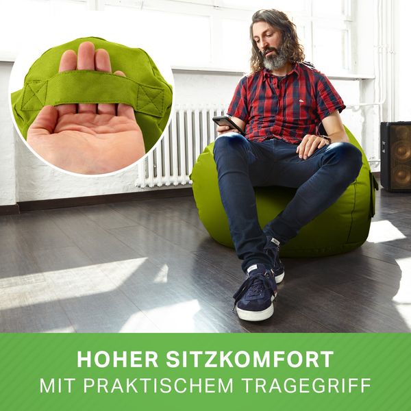 Green Bean® Sitzsack mit Rückenlehne, 230L Füllung waschbar, Polyester-PVC-Stoff grün, 80 x 70 x 90 cm Bild 7
