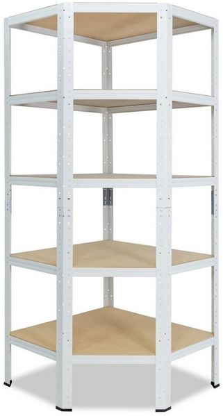 shelfplaza Eckregal HOME, 180x70x40cm weiß, Metall Eckregal stehend mit 5 Böden, Corner Shelf 265kg Tragkraft Schwerlastregal Ecke, Steckregal verzinkt Eckregal Keller Garagen Regal