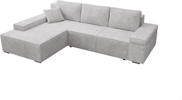 Ecksofa Milo, Sofa mit Schlaffunktion und Bettkasten, Couch L-Form, Sofa Links, Cord-Stoff, 273 x 85 x 185 cm, Grau