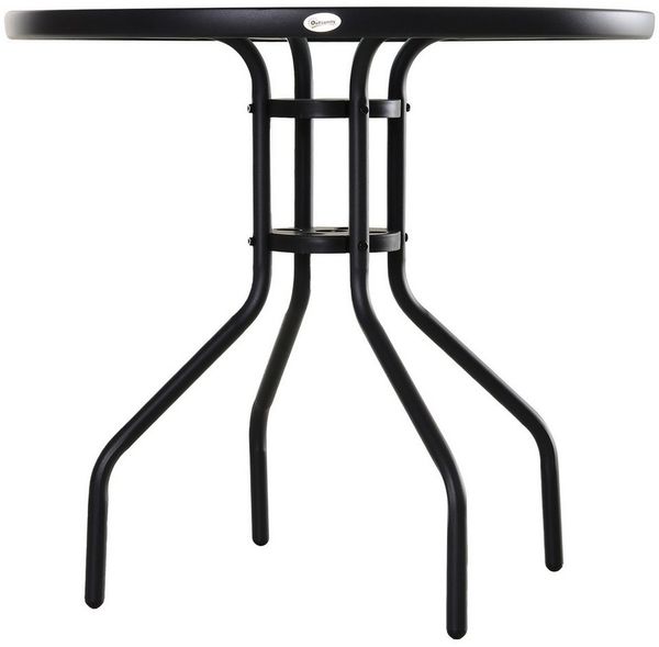MC Star Gartentisch Gartentisch Balkontisch Garten Beistelltisch Bistrotisch Gartenmöbel (mit Schirmloch Hartglas + Metall Schwarz Ø80 x 72 cm)