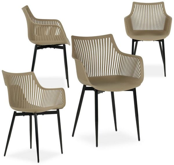 IDIMEX Gartenstuhl VIOLETTA (4 St), Moderne Outdoor Schalenstühle 4er Set aus Alu & Kunststoff Champagner