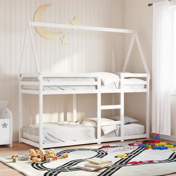 vidaXL Etagenbett mit Dach Weiß 80x200 cm Massivholz Kiefer 3282082