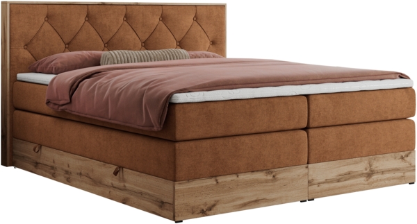 Boxspringbett VENETO KING, Doppelbett mit Multipocket-Matratze, Polsterbett mit Kopfstütze - 160 x 200 cm - Orange Stoff - H3 Bild 4