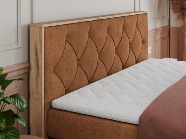 Boxspringbett VENETO KING, Doppelbett mit Multipocket-Matratze, Polsterbett mit Kopfstütze - 160 x 200 cm - Orange Stoff - H3 Bild 3