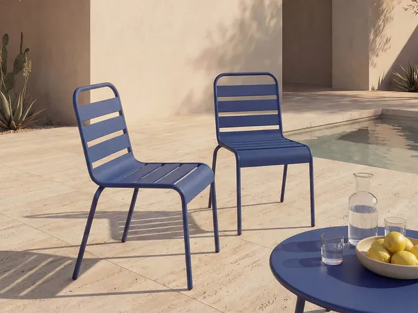 Vente-unique - MIRMANDE Garden dining set Metall Blau - B 59 cm x H 79 cm x L 47,5 cm
