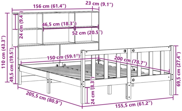 vidaXL Massivholzbett mit Regal ohne Matratze 150x200 cm Kiefernholz 3321706 Bild 10