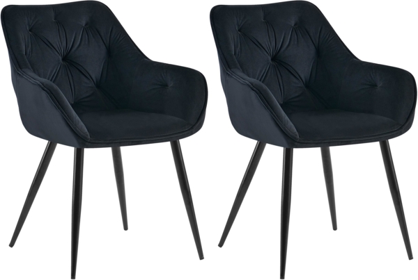 CLP 2er Set Esszimmerstühle Cassis Samtbezug mit gesteppten Rückenlehnen,schwarz Samt