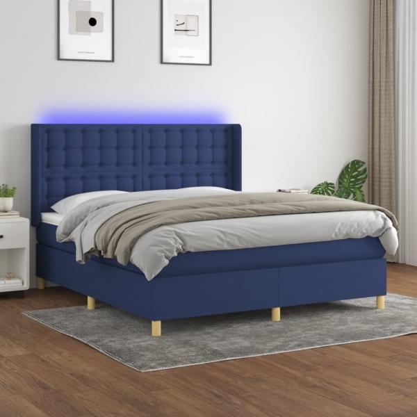 vidaXL Boxspringbett mit Matratze & LED Blau 180x200 cm Stoff 3139219