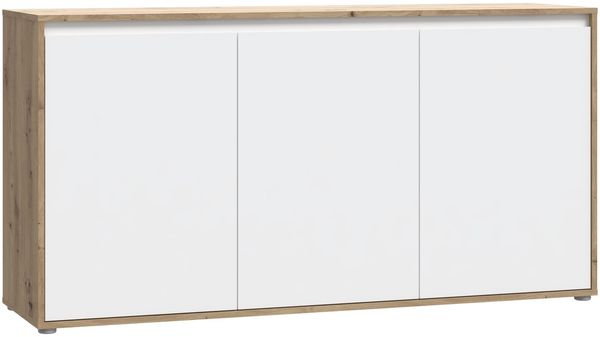 Sideboard >Skelpe< 3 Türen, Weiß / Artisan Eiche Dekor - 152,6x78,5x42cm (BxHxT)
