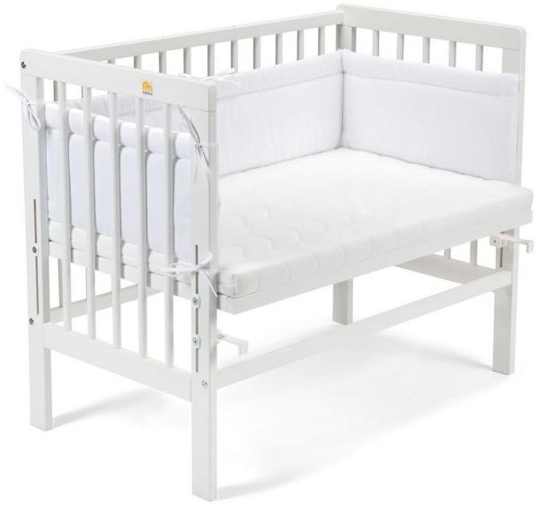 Fabimax 2567 'BASIC' Beistellbett weiß, inkl. Matratze 'COMFORT' und Nestchen 'Amelie' weiß