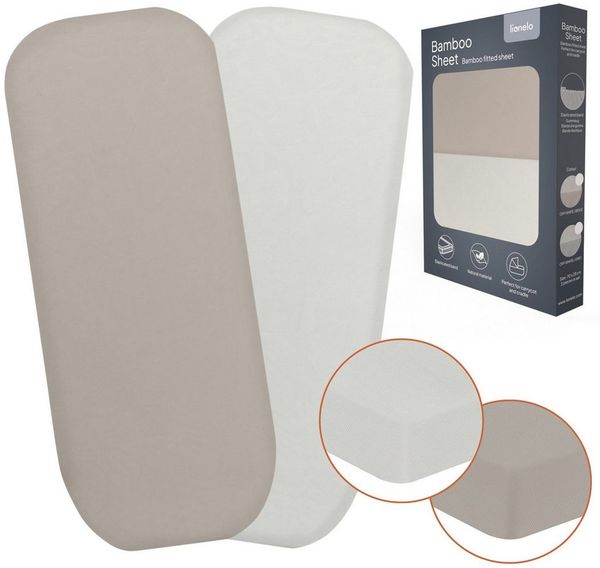 Lionelo Bambus-Spannbettlaken 70x28 cm, 2er-Set. Für Babys, für Babywannen und Babybetten, Natürliches Material, Atmungsaktiv und Weich, Hautfreundlich, Bamboo Sheet
