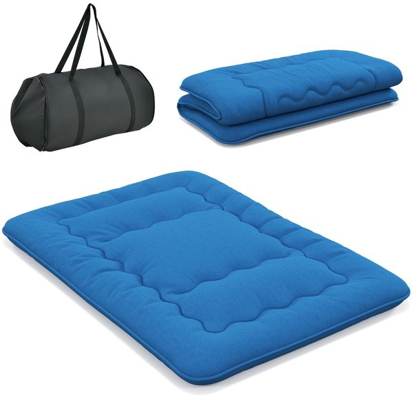 140 x 200 cm Japanische Futon Matratze mit Waschbarem Bezug & Tragetasche Tatami-Matte Blau