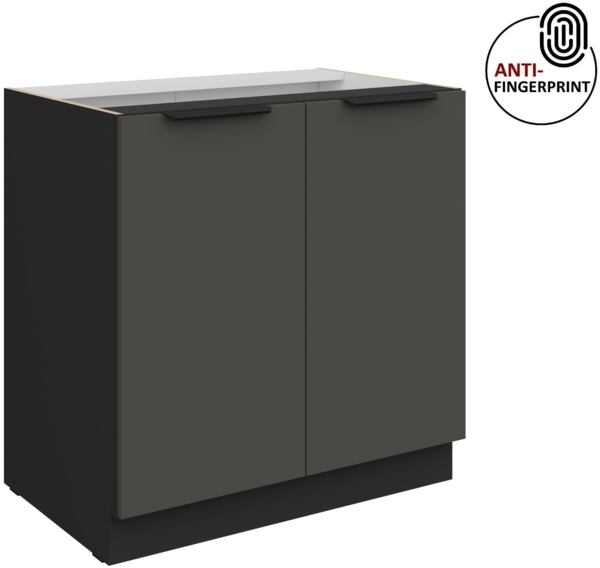 Küchen Unterschrank 80 cm Küche ARIA Graphite ultra matt + Schwarz matt, hochwertige Fronten mit Anti Fingerprint Beschichtung Küchenzeile Küchenblock Bild 1