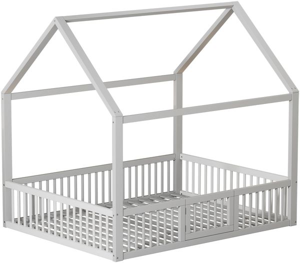 140*200cm Massivholzbett, Doppelbett, Flachbett, Hausbett, Hausbett mit Türchen, weiß Bild 9